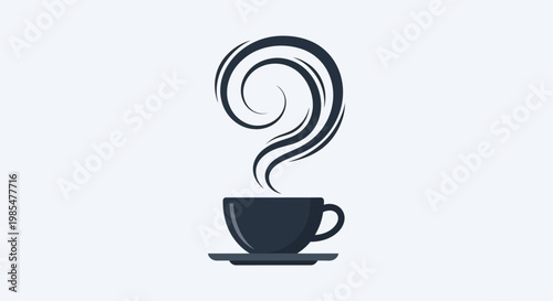 A conceptual image of a hot beverage cup with steam forming a question mark, symbolizing thoughtful inquiry, curiosity, and the search for answers or new ideas