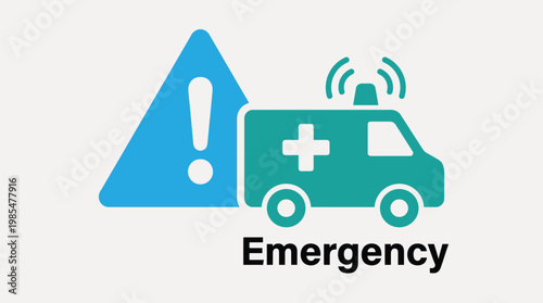 Emergency ambulance icon vector, blue warning triangle, green medical vehicle, first aid symbol, illustration