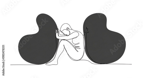 Continuous Line Art Person Under Pressure Stress Between Shapes Minimal Illustration