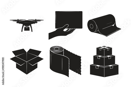 Logistics and shipping service silhouette set bundle for delivery app.