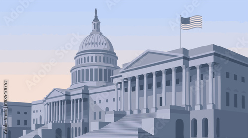 United States Capitol Building with American Flag on a Clear Day