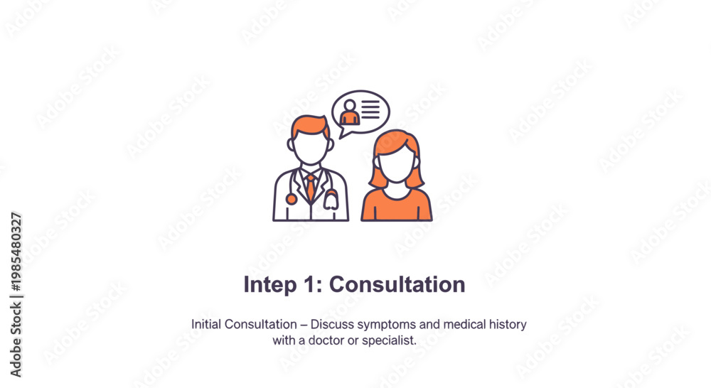 Fototapeta premium Medical consultation, doctor patient discussion, healthcare icons, vector illustration, Step 1
