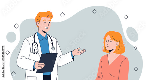 Doctor, patient consultation, healthcare professional, medical discussion, cartoon style vector illustration