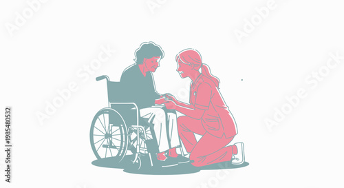 Caregiver assisting disabled person, accessibility support, healthcare vector, social care illustration