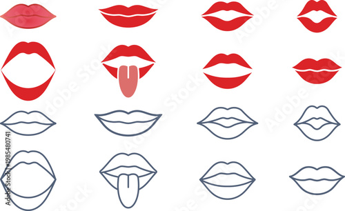 色んな表情の女性の唇マークの素材セット