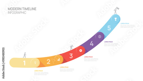 ladder Infographic connected labels 5 steps to success growth template. Business process. Vector illustration.