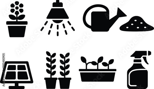 Gardening and plant care icons a comprehensive set for horticulture and growth