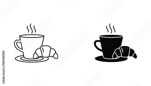 Coffee Cup Croissant Morning Refreshment Icon