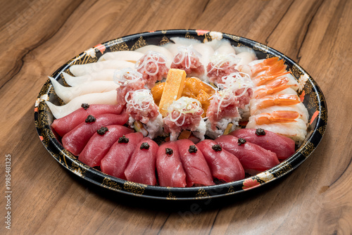 Assorted sushi platter with nigiri arrangement