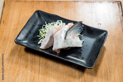 Skin on fish sashimi with cabbage