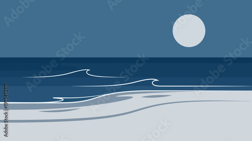 Minimalist Night Beach Moon Background