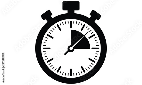 Black and white stopwatch icon showing a quarter time slice for time management