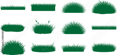 Various green grass clumps and tufts for landscaping and design  different textures