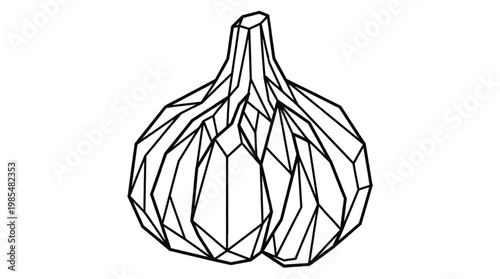 Geometric Garlic Bulb Line Art | Culinary Herb Logo | Polygonal Garlic Clove Illustration
