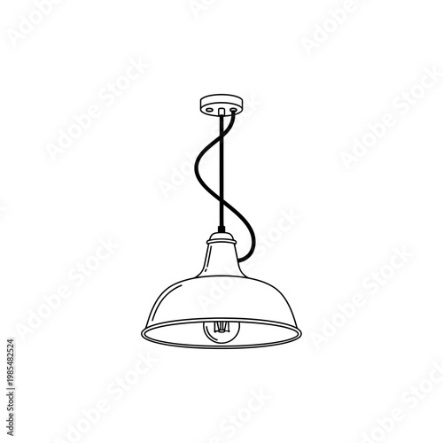 Hanging Ceiling Lamp Line Art Pendant Light Minimal Interior Vector Illustration