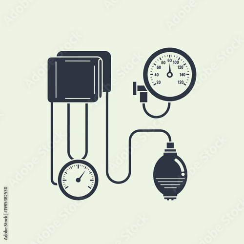Medical Equipment Icons Set Blood Pressure Monitor ECG Thermometer Vector Illustration