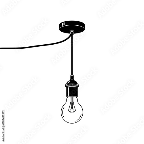 Hanging Ceiling Lamp Line Art Pendant Light Minimal Interior Vector Illustration