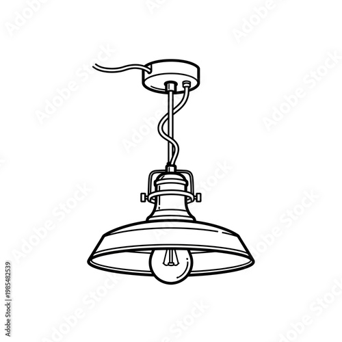 Hanging Ceiling Lamp Line Art Pendant Light Minimal Interior Vector Illustration
