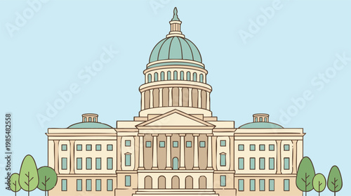 Capitol Building with Dome and Columns in Flat Design Illustration