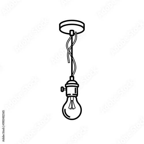 Hanging Ceiling Lamp Line Art Pendant Light Minimal Interior Vector Illustration