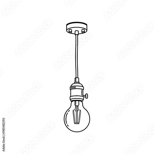 Hanging Ceiling Lamp Line Art Pendant Light Minimal Interior Vector Illustration