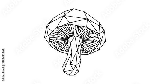 Geometric Shiitake Mushroom Line Art | Fungi Kingdom Icon | Polygonal Mushroom Illustration