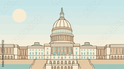 United States Capitol Building Minimalist Flat Design Illustration