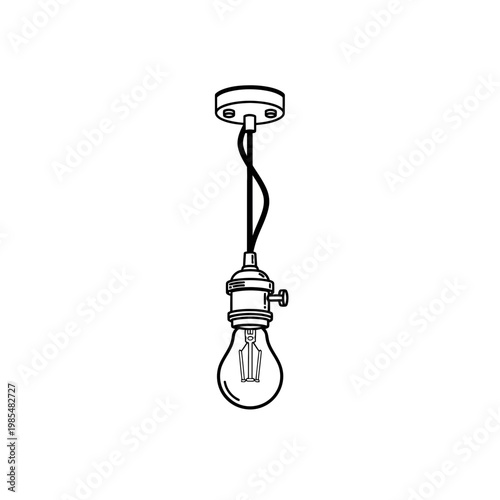 Hanging Ceiling Lamp Line Art Pendant Light Minimal Interior Vector Illustration