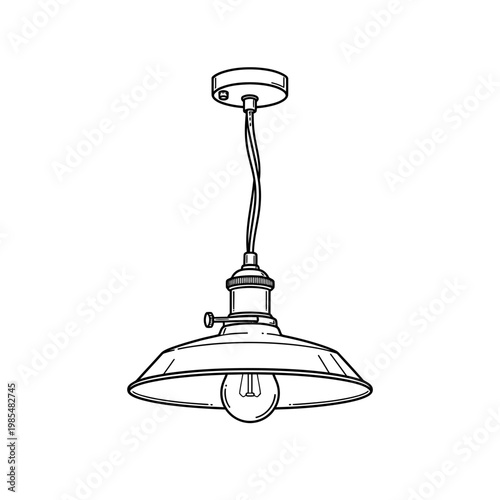 Hanging Ceiling Lamp Line Art Pendant Light Minimal Interior Vector Illustration