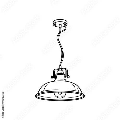 Hanging Ceiling Lamp Line Art Pendant Light Minimal Interior Vector Illustration