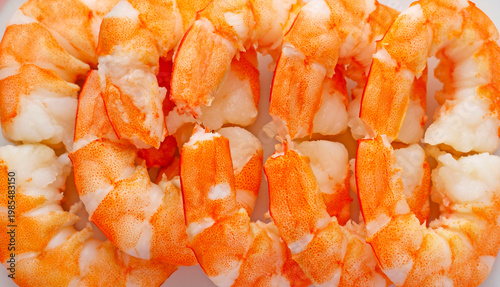 Shrimps close up background, top view