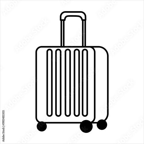 A simple black and white line drawing of a rolling suitcase with a retractable handle and wheels.