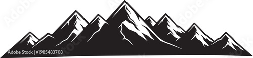 Black mountain range silhouette, snow-capped peaks, vector landscape, graphic design element