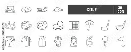 20 Golf Line Icon Illustration Set 