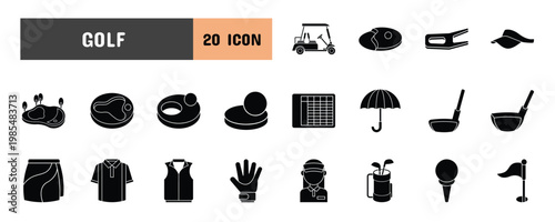 20 Golf Glyph Icon Illustration Set 
