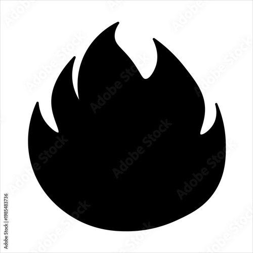 A simple, bold, black silhouette of a flame, representing fire, heat, or energy.