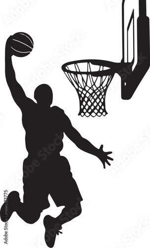 Basketball player silhouette, dunking, sports icon, athletic vector