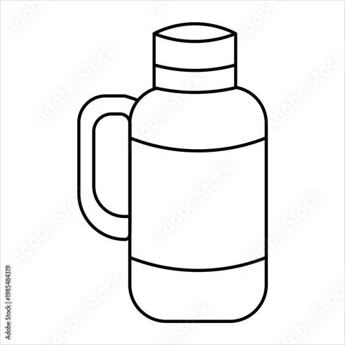 A simple black and white line drawing of a thermos bottle with a handle and a cap.