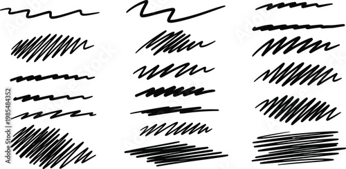 Collection of hand drawn scribble textures and brushstroke patterns in black and white