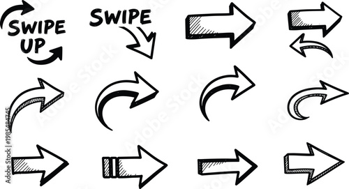 Collection of hand drawn arrow icons diverse styles for directional cues and user interface elements