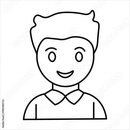 Simple line art illustration of a smiling young man's head and shoulders, depicted as a generic avatar or user icon.