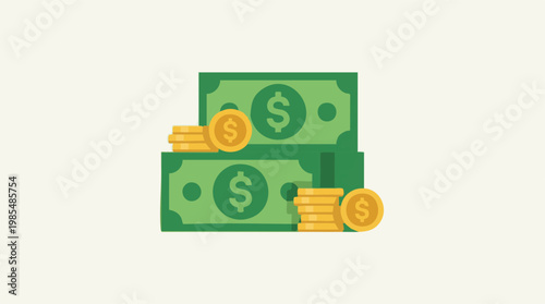Stacks of Dollar Bills and Coins - Finance, Wealth, and Business Concept