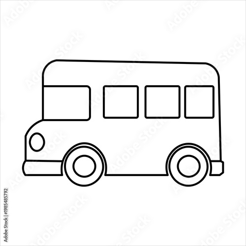 Simple black and white line art drawing of a bus, perfect for coloring pages or minimalist design.