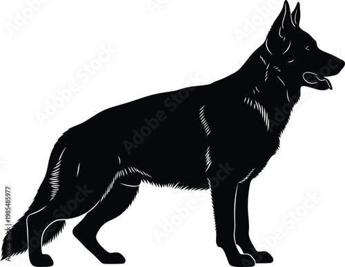 German Shepherd Dog Standing Silhouette Vector Illustration