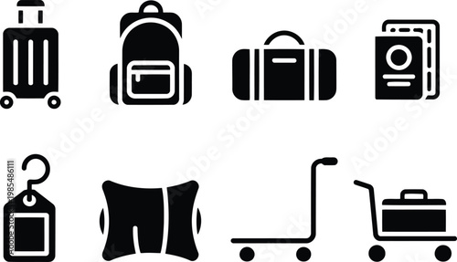 Travel and luggage icons set suitcases backpacks bags and accessories