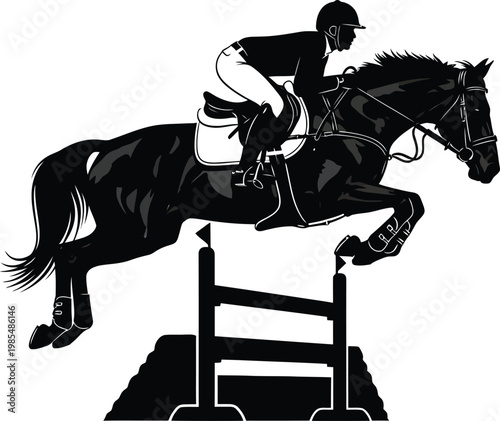 Show Jumping Horse and Jockey Vector Illustration