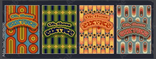 Groovy Sixties Pattern Set. 1960s Style Poster Templates, Vector Background Set for Retro Posters, Covers, Illustrations
