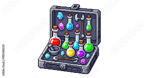 Alchemists Portable Potion Making Kit with Various Elixirs.