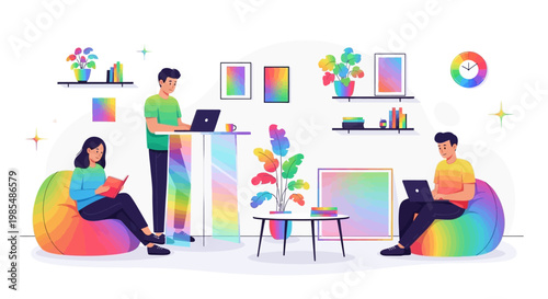 Creative professionals working in a modern office space.