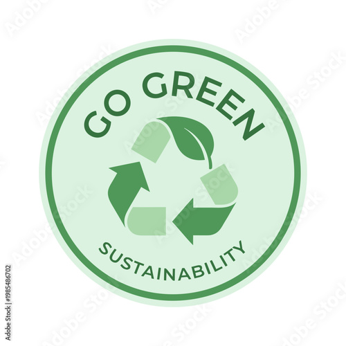 A green and white go green sustainability recycling logo